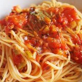 あまりもの切れ端野菜でトマトソーススパゲティ